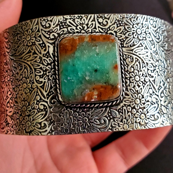 New Chrysoprase 925 Silver Cuff Bracelet. - Picture 7 of 10